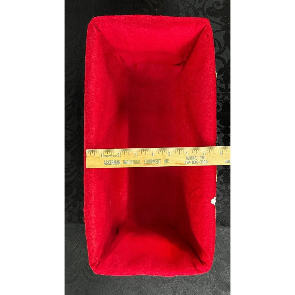 Christmas Woven Basket Red Felt Liner Reindeer Tree House Winter Decor 15.5x7.5